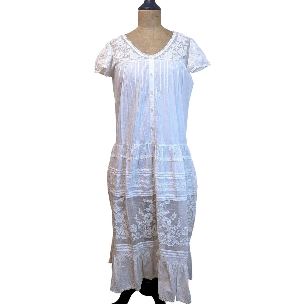 VTG St. Malo Cotton Embroidered Maxi Dress – White Small Deadstock Read‎